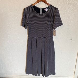 LuLaRoe Amelia dress, Black with White stripes. NWT, size Large